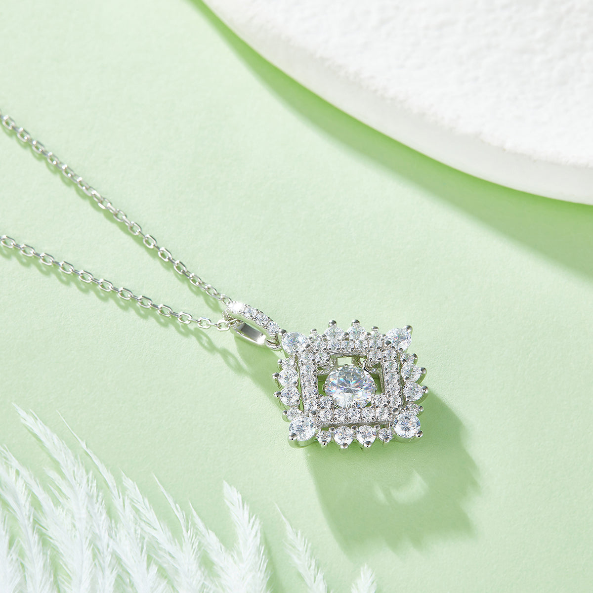 0.5 CT D Color Dancing Moissanite Sparkle Necklace in White Gold Plated Sterling Silver#4
