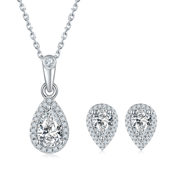 Pear Cut Moissanite Dainty Pendant & Stud Earrings Set in White Gold Plated Sterling Silver#4