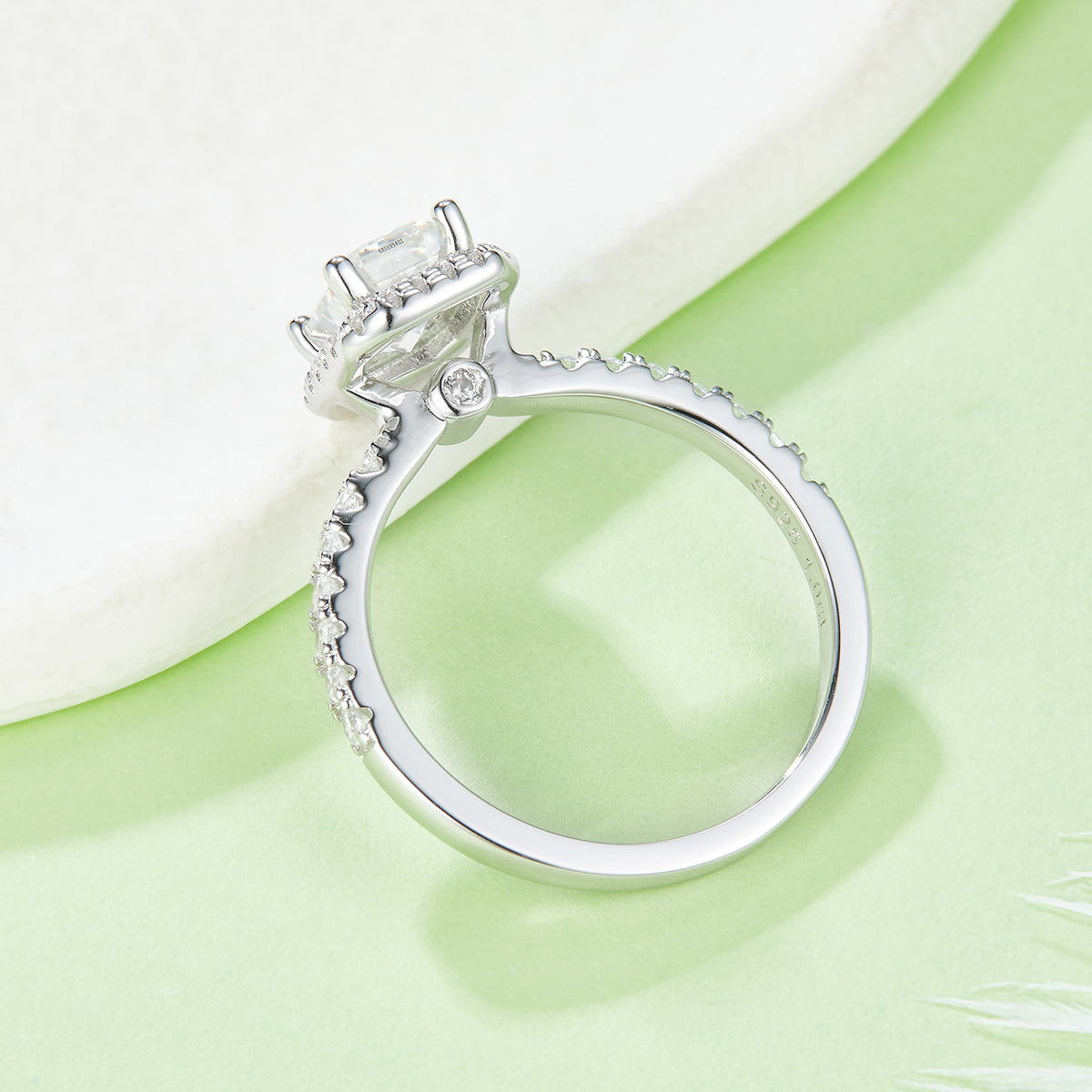 1.0 CT D Color Emerald Cut Moissanite Dainty Ring in White Gold Plated Sterling Silver#3