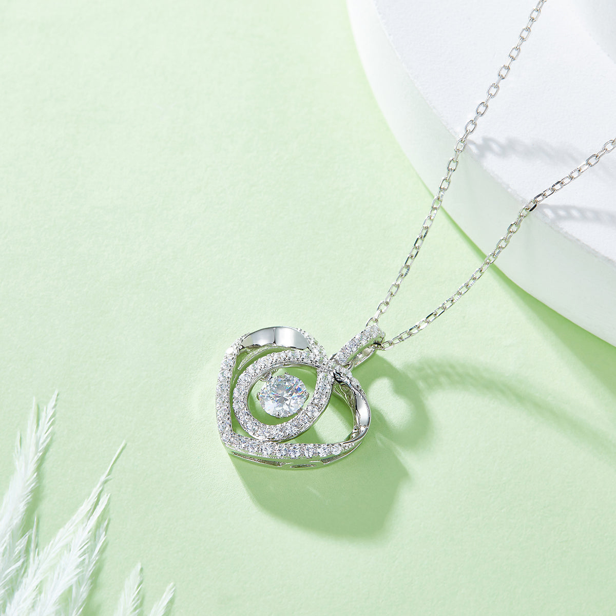 0.5 CT D Color Dancing Moissanite Heartbeat Necklace in White Gold Plated Sterling Silver#5