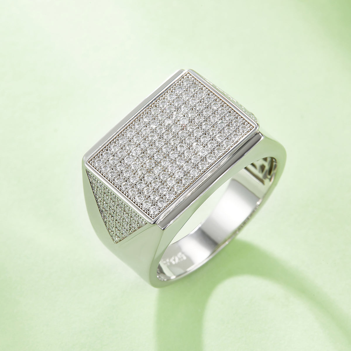 0.95 CT D Color Moissanite Melee Halo Men's Band in White Gold Plated Sterling Silver#3