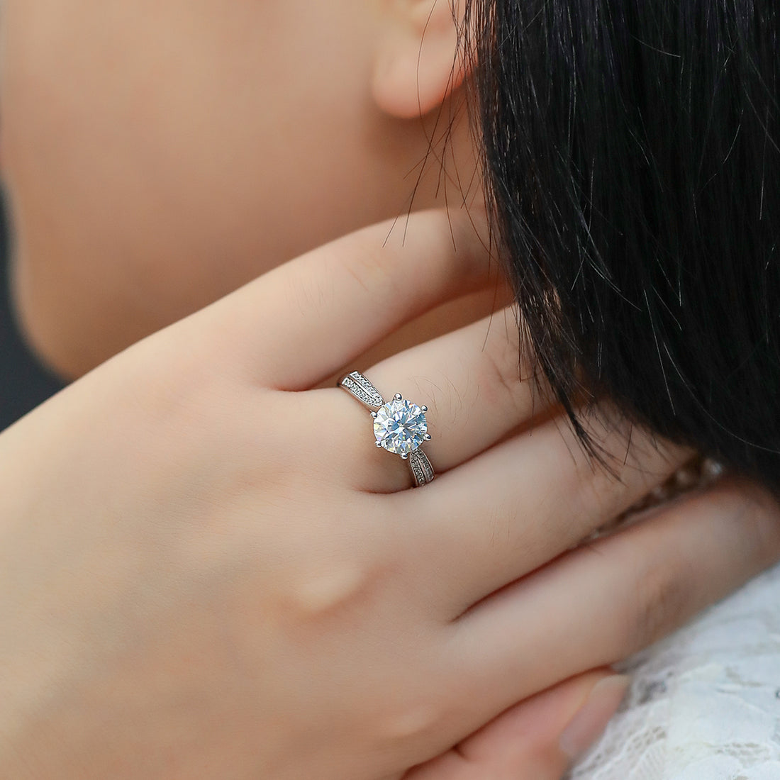 2.0 CT D Color Moissanite Star Queen Custom Ring in White Gold Plated Sterling Silver#5