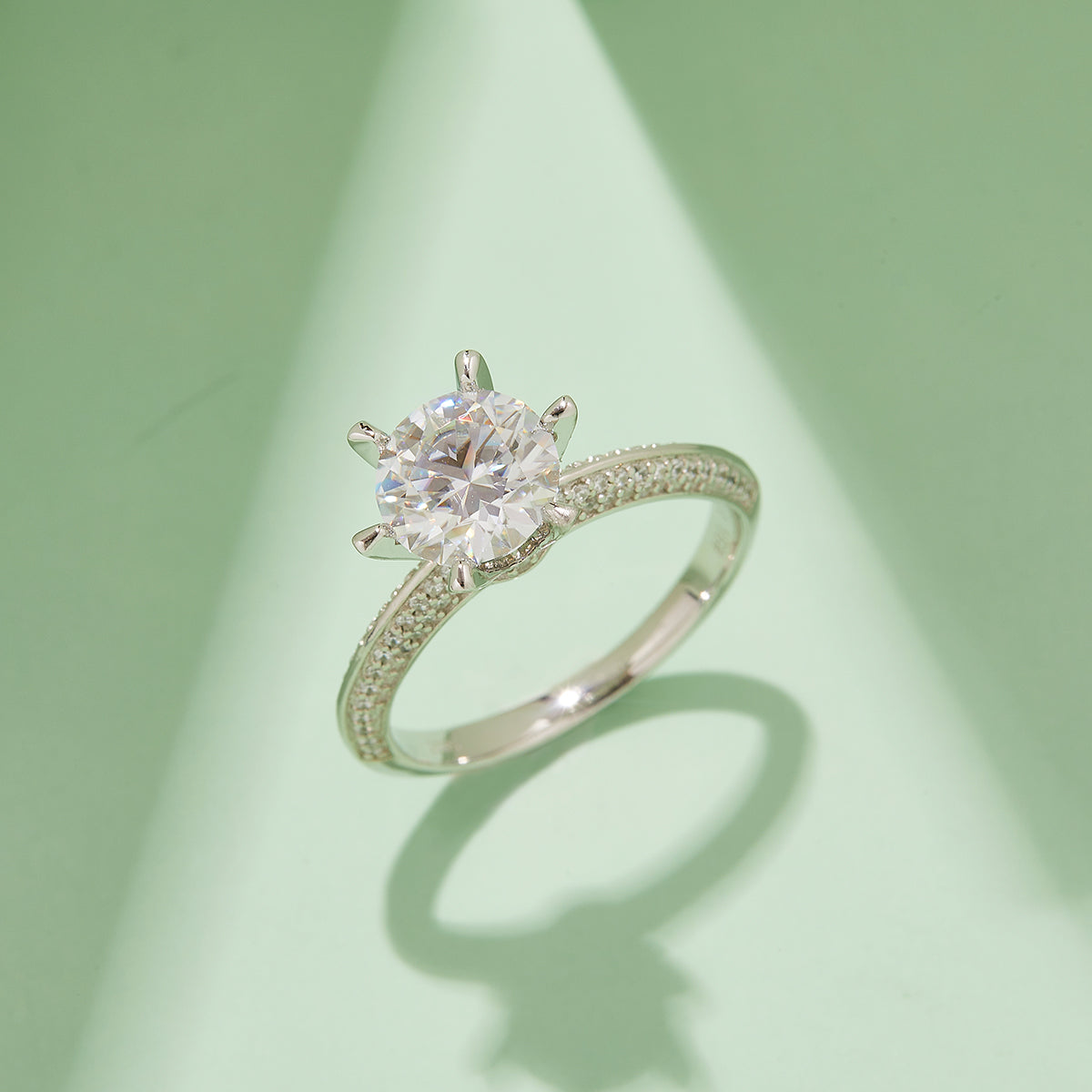 2.0 CT D Color Moissanite Majestic Ring in White Gold Plated Sterling Silver#7