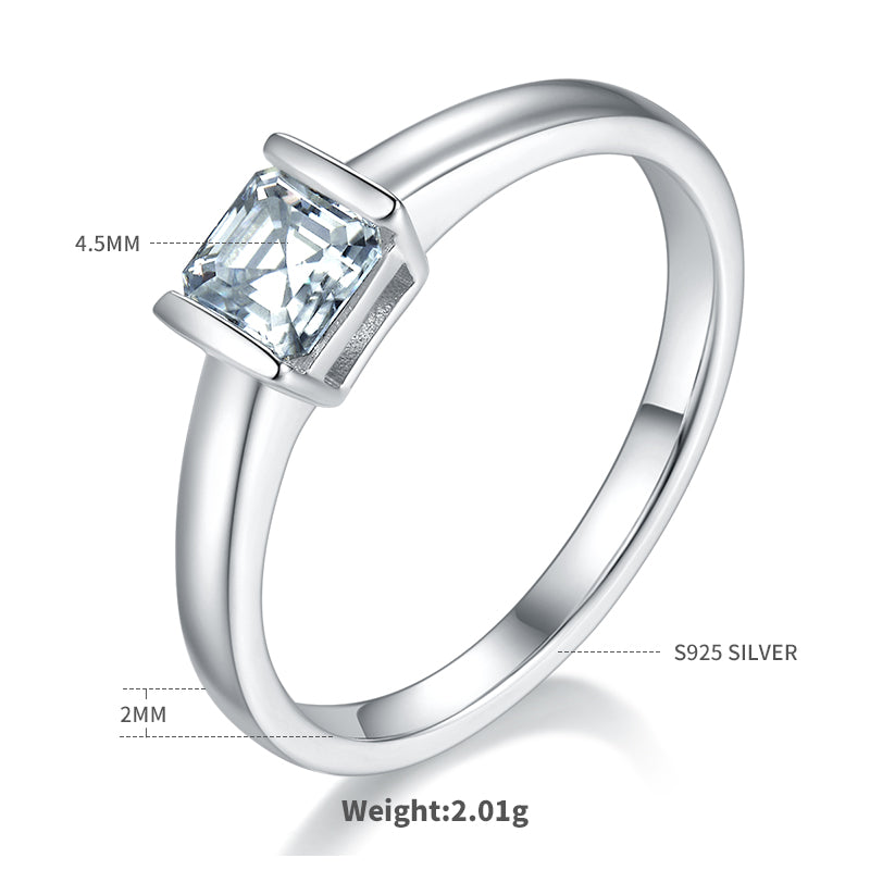 0.5 CT D Color Princess Cut Moissanite Minimalist Ring in White Gold Plated Sterling Silver#1