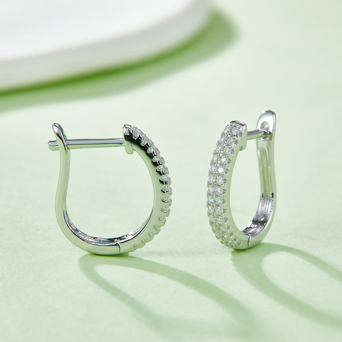 0.28 CT D Color Moissanite Melee Double Row Half Hoop Earrings in Sterling Silver#6