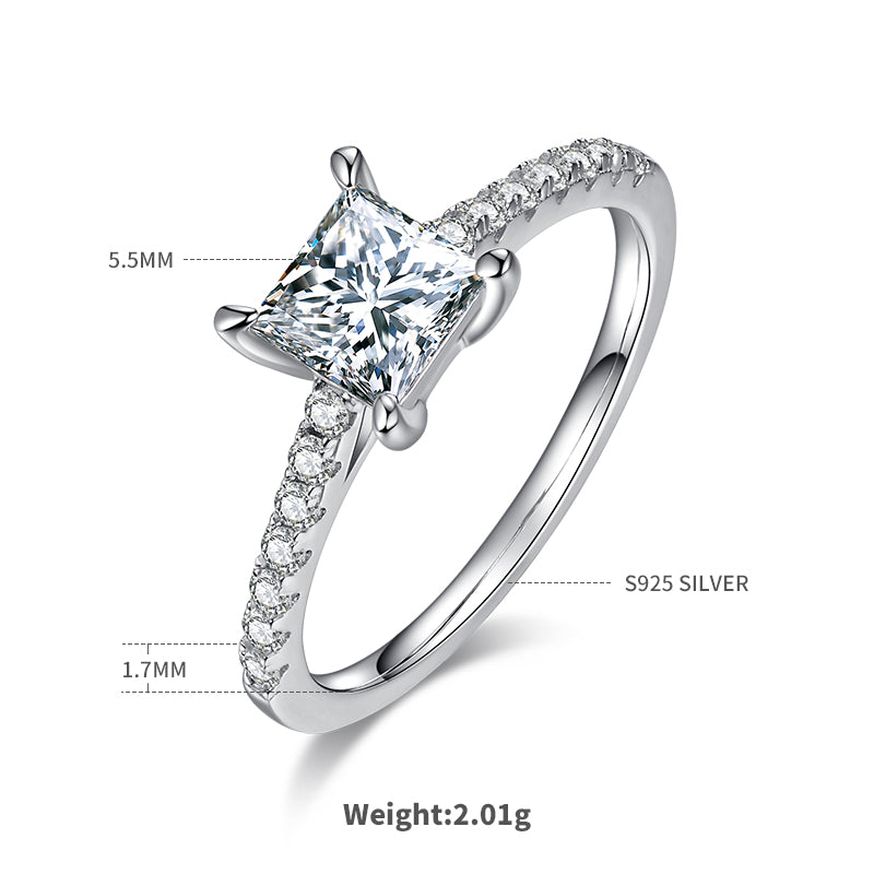 1.0 CT D Color Princess Cut Moissanite Pave Custom Ring in White Gold Plated Sterling Silver#1