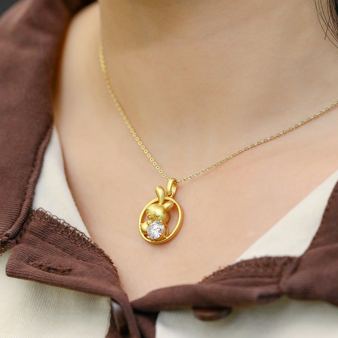 1.0 CT Moissanite Chinese Zodiac Rabbit Necklace in Sterling Silver#0