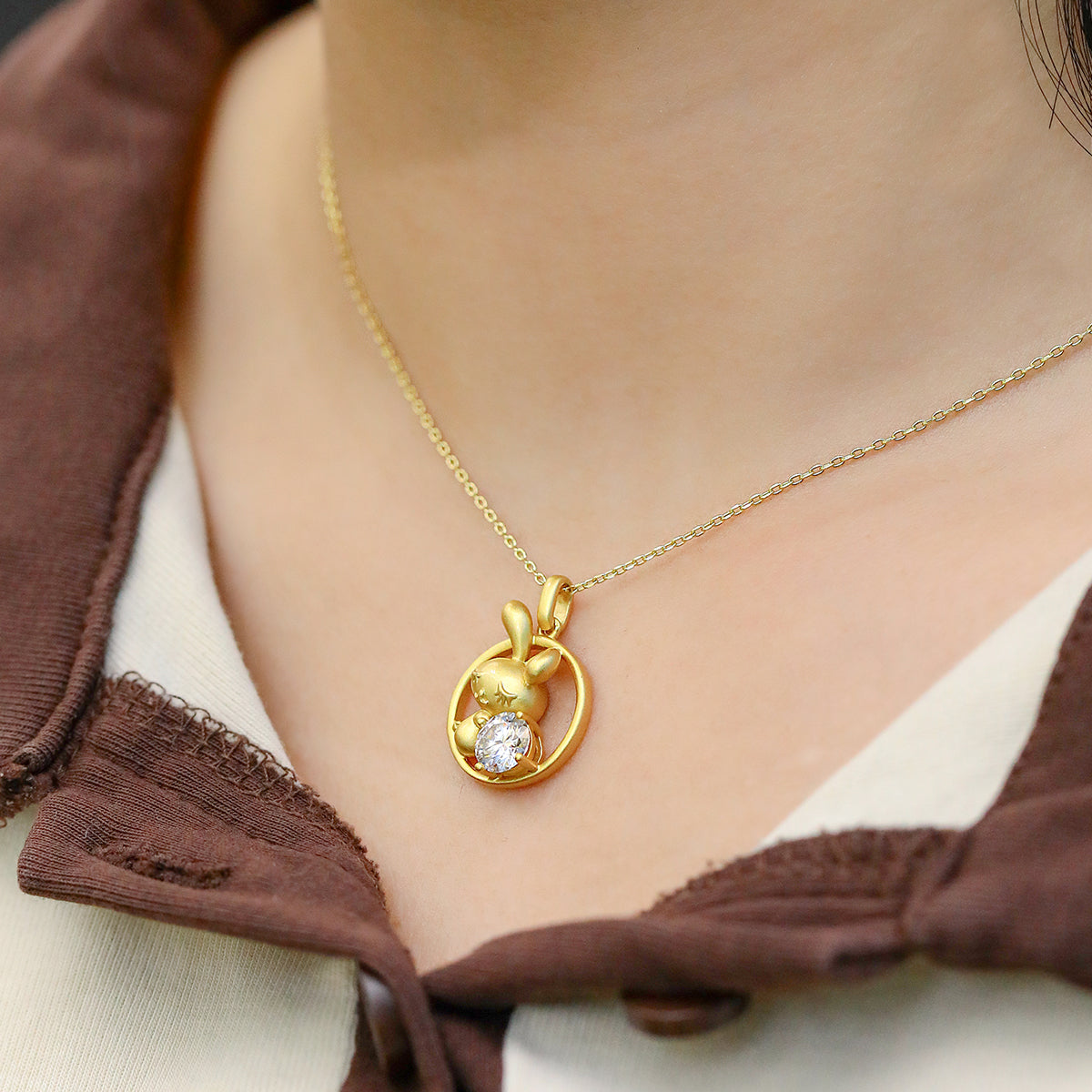 1.0 CT Moissanite Chinese Zodiac Rabbit Necklace in Sterling Silver#9