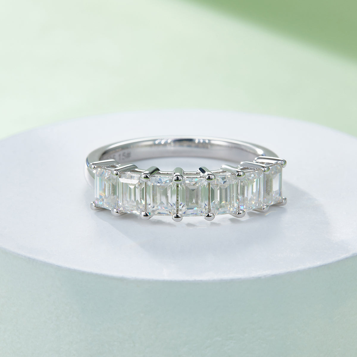 2.1 CT D Color Emerald Cut Moissanite Eternity Band in White Gold Plated Sterling Silver#7