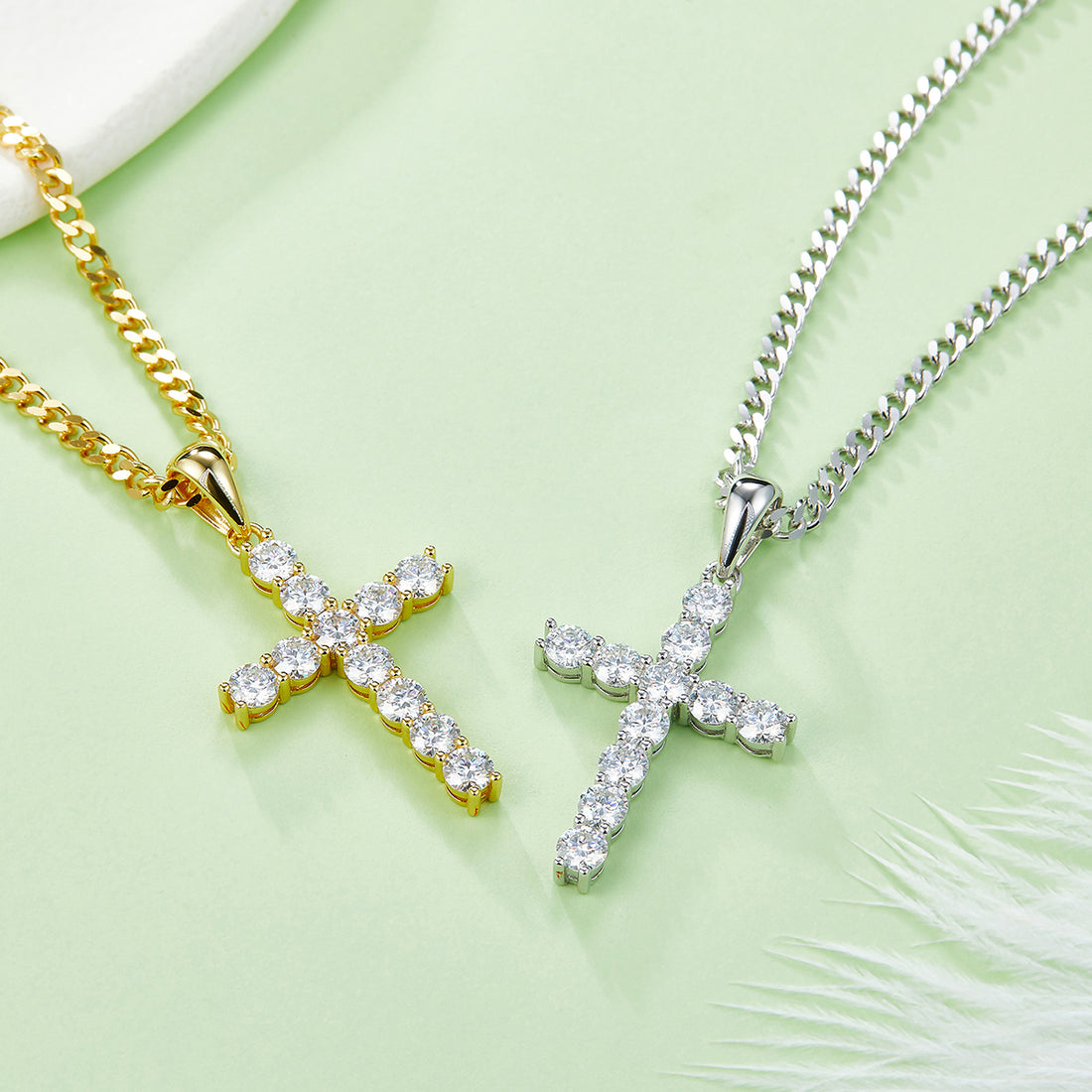 D Color Moissanite Classic Cross Pendant (4.0mm) in Sterling Silver#0