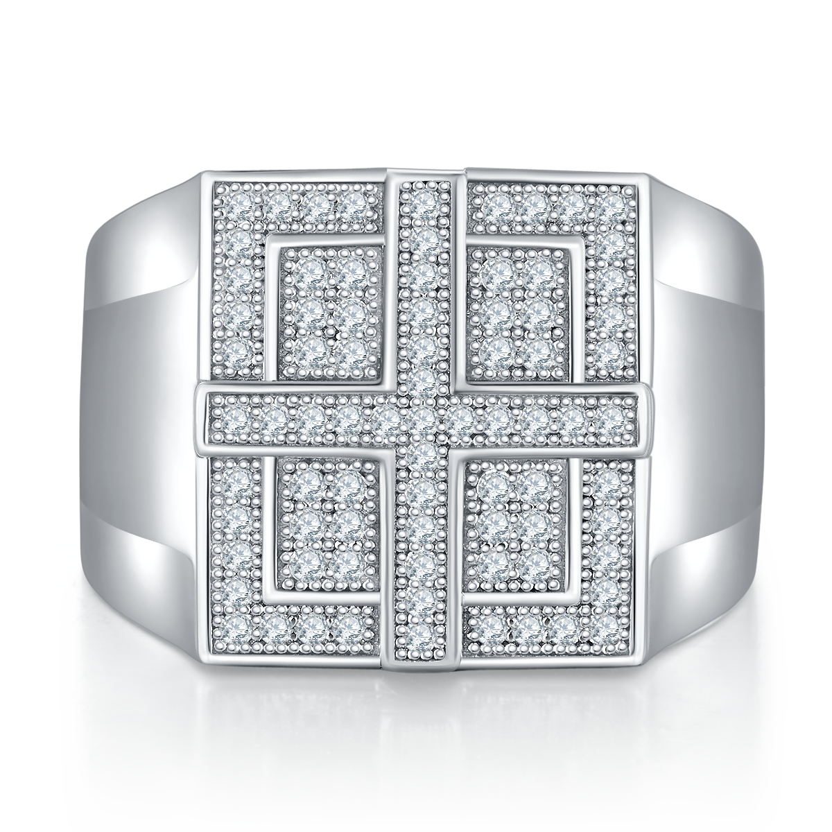 0.53 CT D Color Moissanite Melee Halo Men's Band in White Gold Plated Sterling Silver#3
