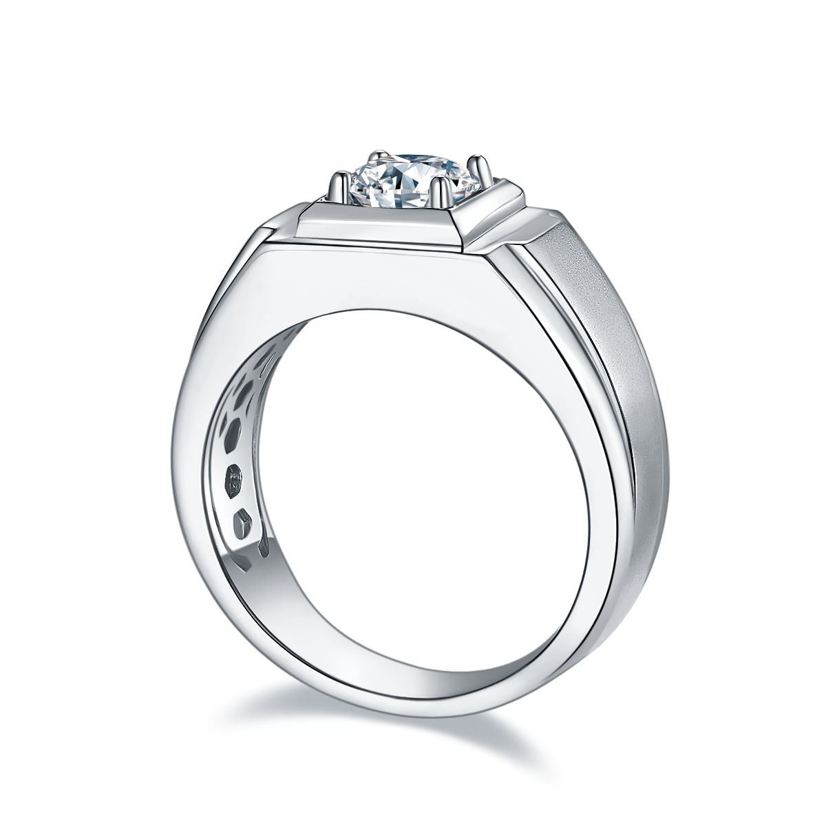 1.0 CT D Color Moissanite Streetwear Men's Band in White Gold Plated Sterling Silver#6