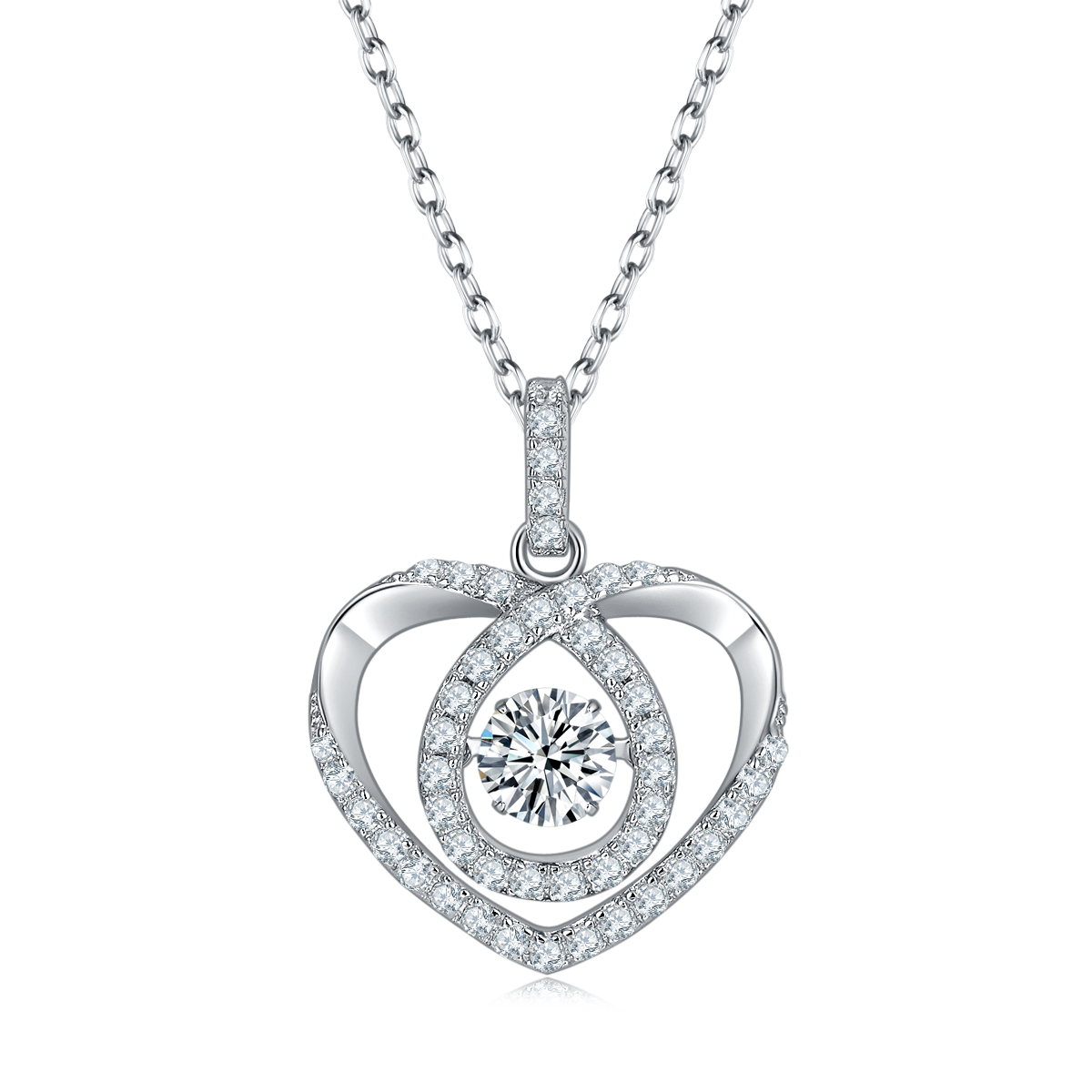0.5 CT D Color Dancing Moissanite Heartbeat Necklace in White Gold Plated Sterling Silver#2