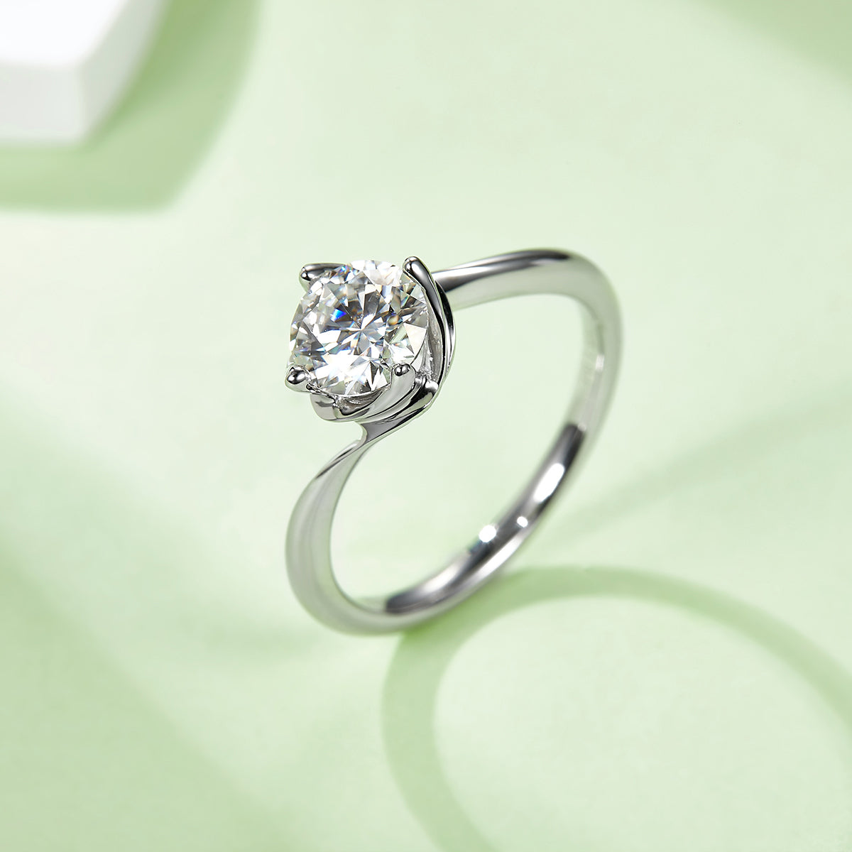 1.0 CT D Color Moissanite Flower Bud Twisted Shank Ring in White Gold Plated Sterling Silver#7