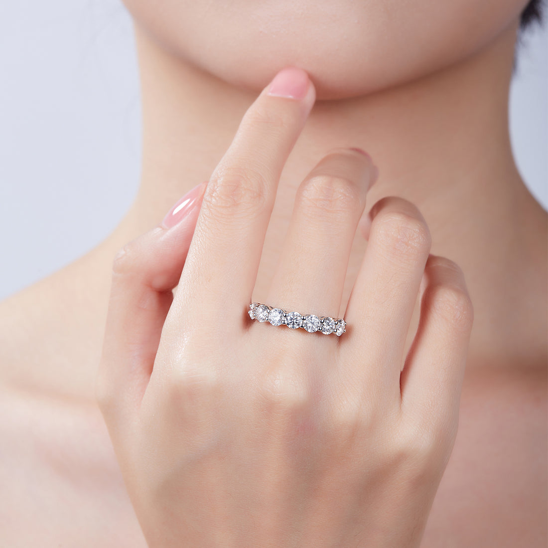 2.1 CT D Color Round Cut Moissanite Eternity Band in White Gold Plated Sterling Silver#3