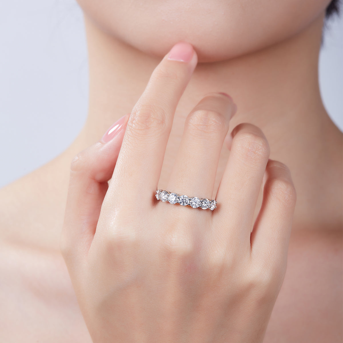 2.1 CT D Color Round Cut Moissanite Eternity Band in White Gold Plated Sterling Silver#8