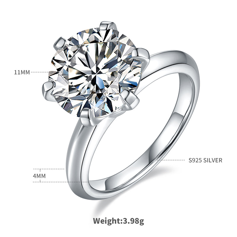 5.0 CT D Color Moissanite 6-Prong Classic Plain Shank Ring in White Gold Plated Sterling Silver#1