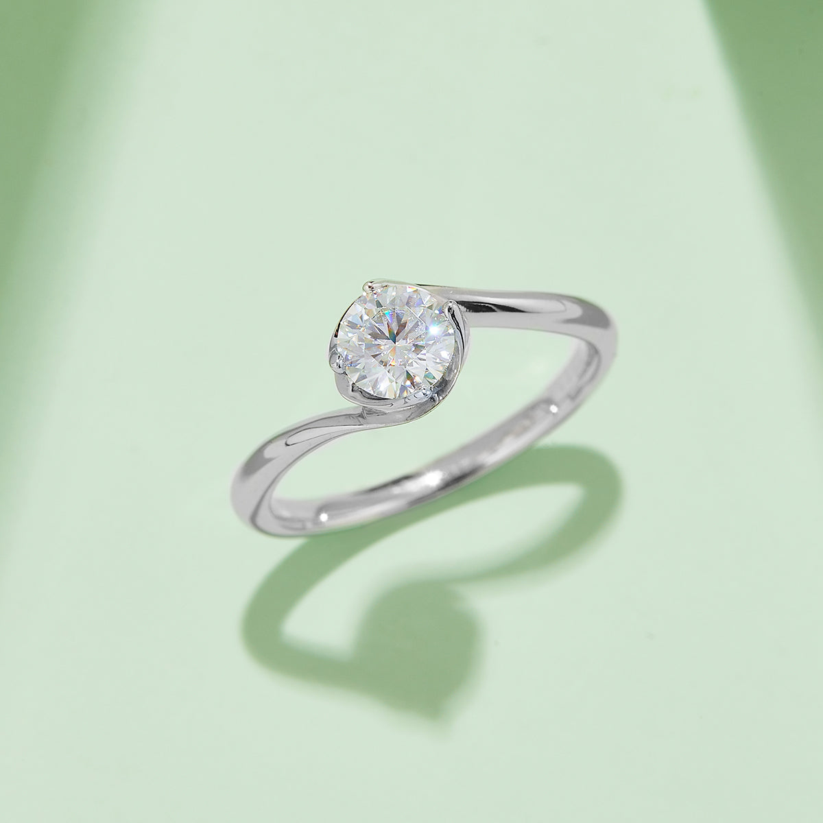 0.5 CT D Color Moissanite Flower Bud Twisted Shank Ring in White Gold Plated Sterling Silver#7