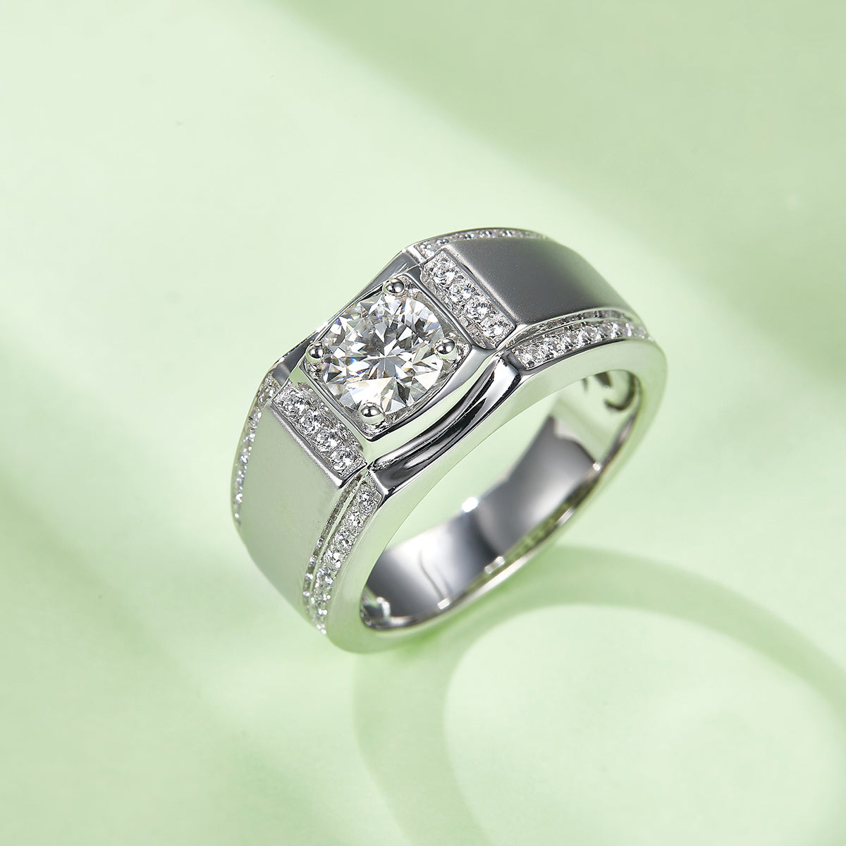 1.0 CT D Color Moissanite Rockstar Men's Band in White Gold Plated Sterling Silver#2