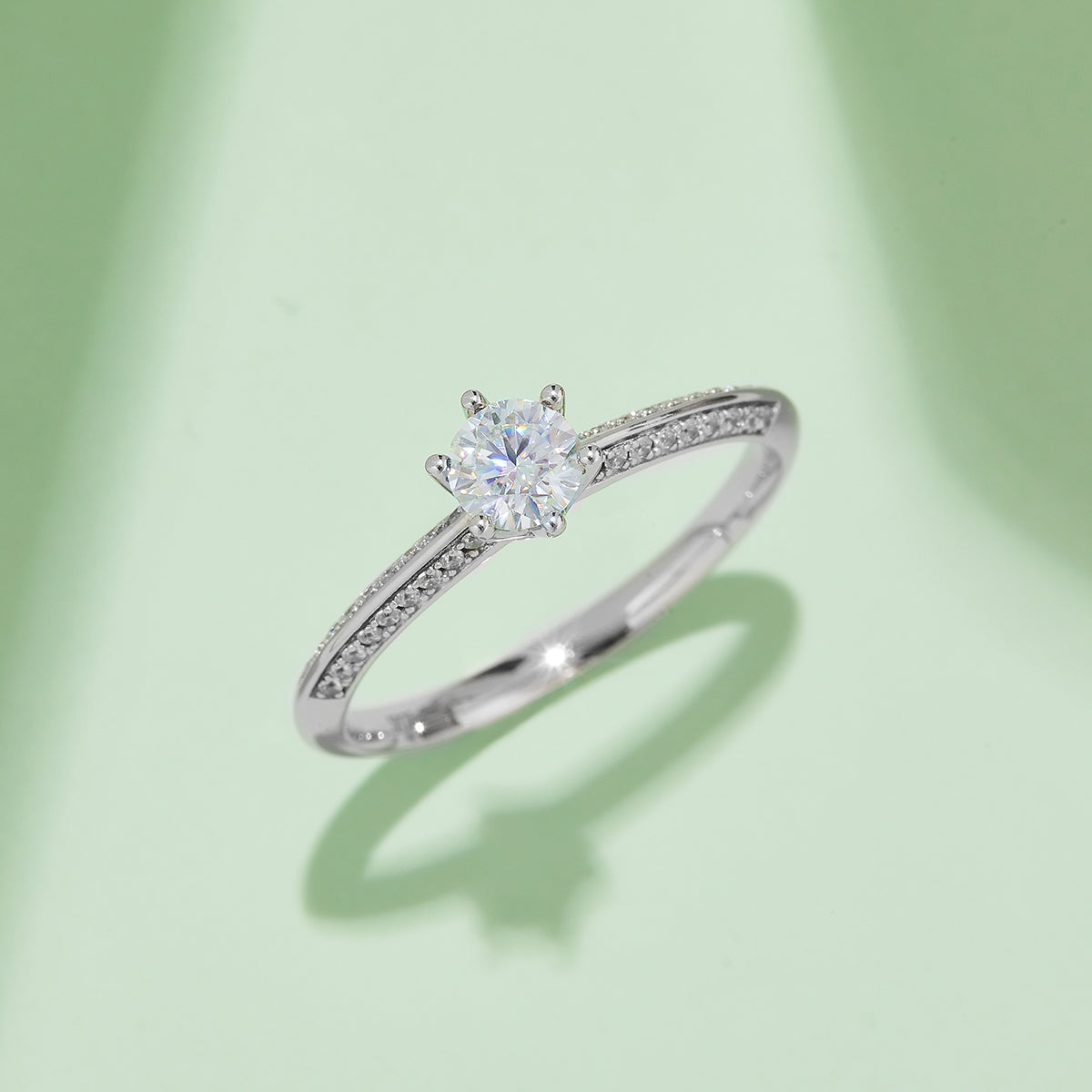 0.5 CT D Color Moissanite Majestic Halo Straight Shank Ring in White Gold Plated Sterling Silver#7