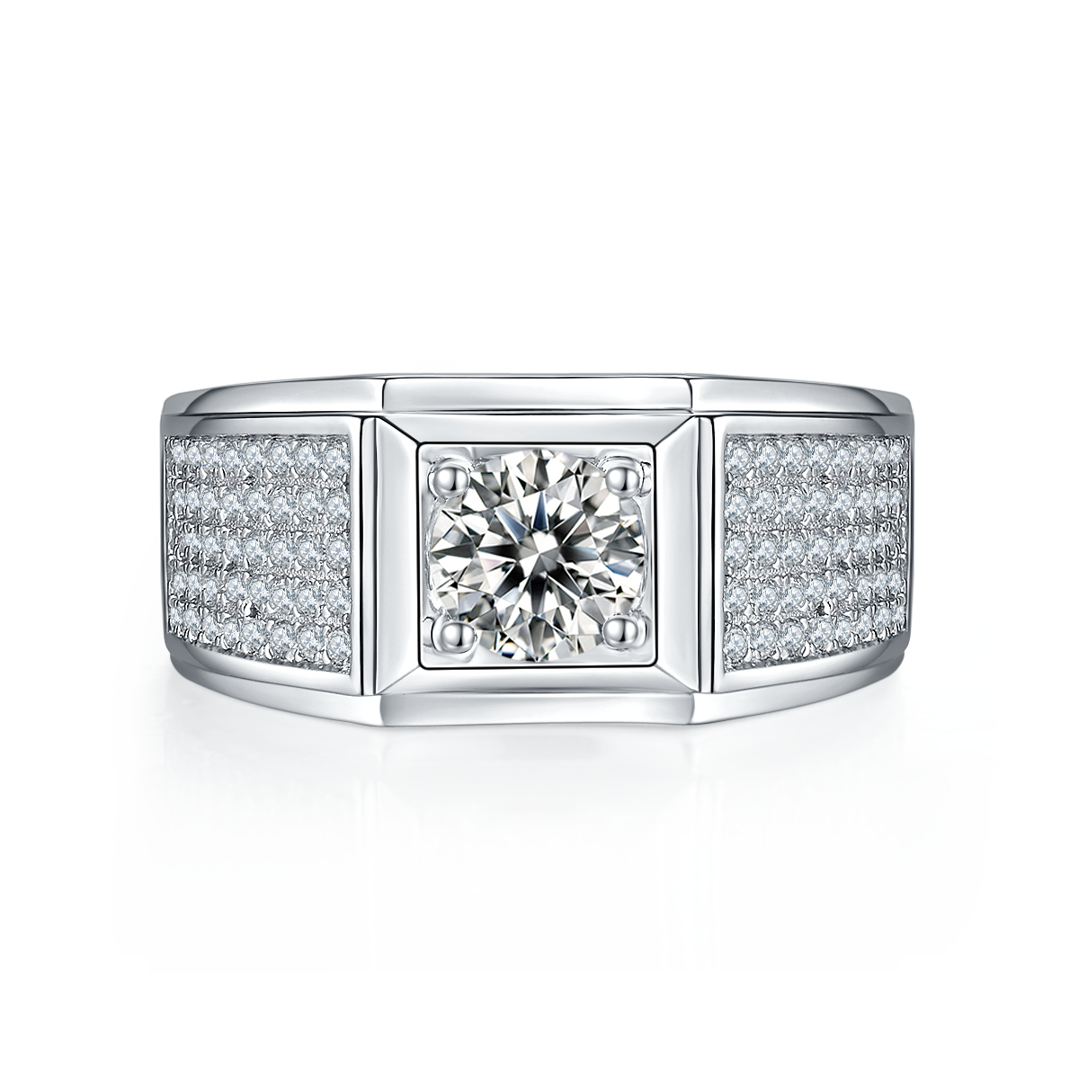 1.0 CT D Color Moissanite Rugged Men's Band in White Gold Plated Sterling Silver#7