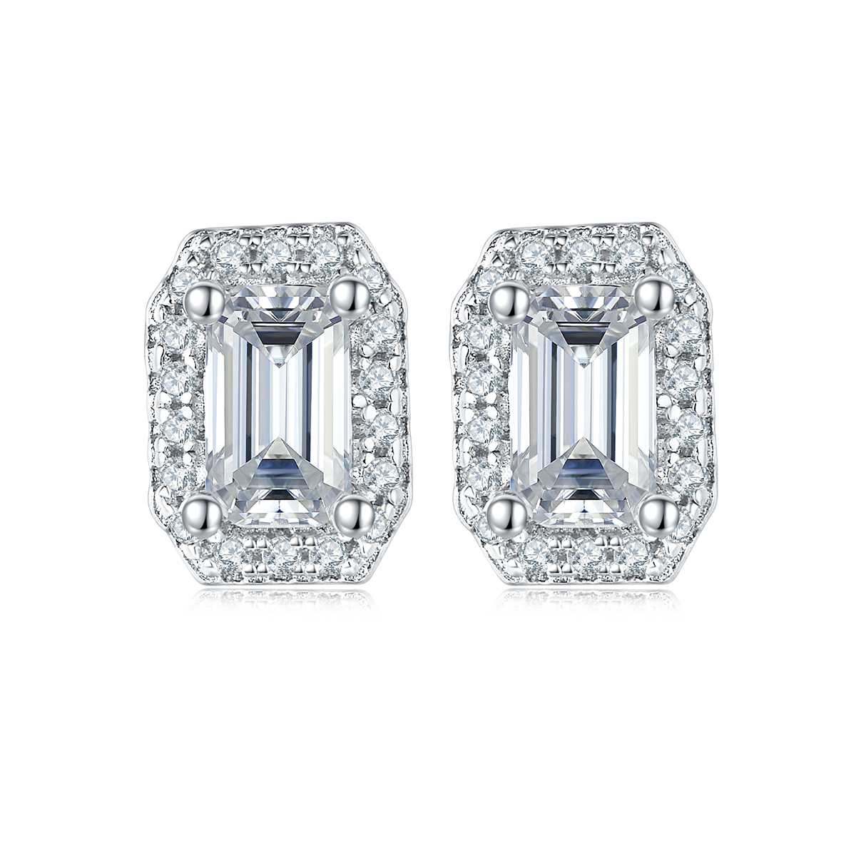Emerald Cut Moissanite Dainty Pendant & Stud Earrings Set in White Gold Plated Sterling Silver#6