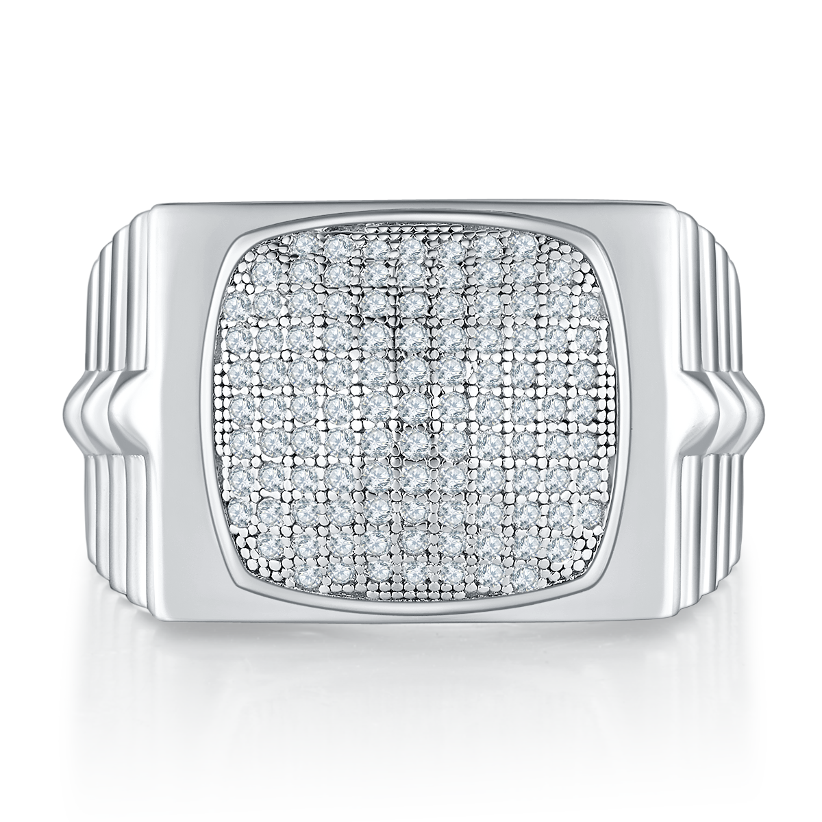 0.7 CT D Color Moissanite Melee Halo Men's Band in White Gold Plated Sterling Silver#2