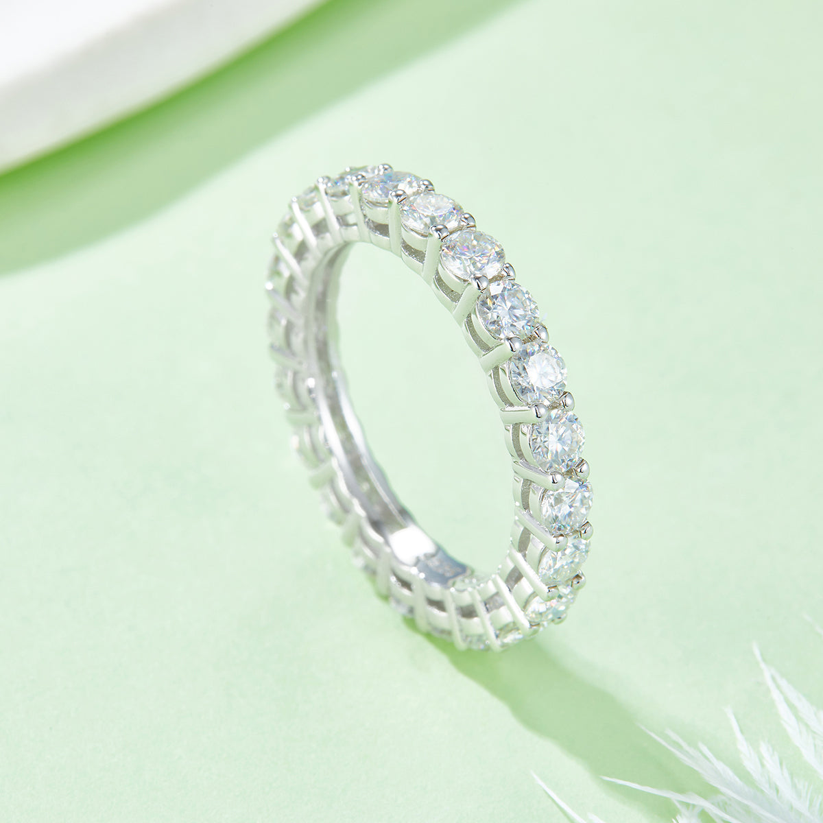 2.4 CT D Color Round Cut Moissanite Full Eternity Custom Ring in White Gold Plated Sterling Silver#4