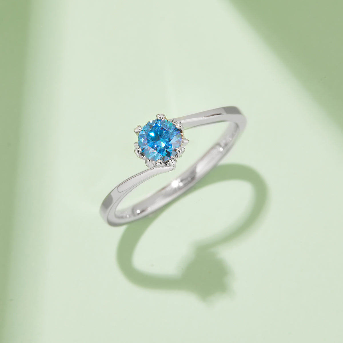 0.5 CT D Color Moissanite Classic Snowflake Twisted Shank Ring in White Gold Plated Sterling Silver#10