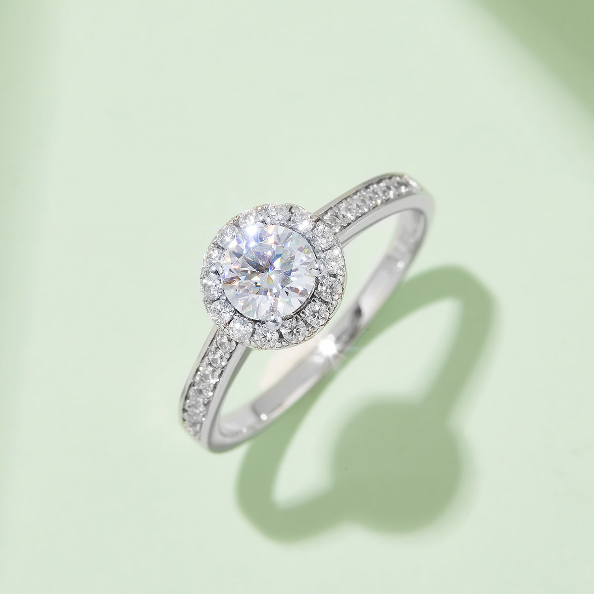 0.5 CT D Color Bezel Set Moissanite Halo Ring in White Gold Plated Sterling Silver#7