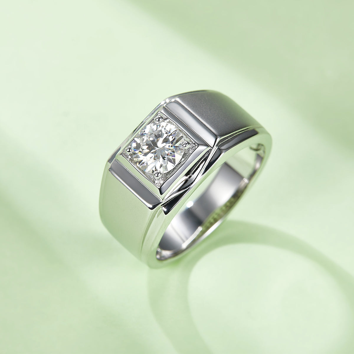 1.0 CT D Color Moissanite Trendsetter Men's Band in White Gold Plated Sterling Silver#2