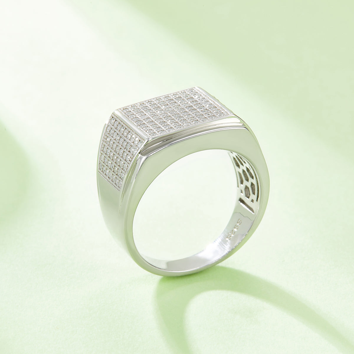 1.0 CT D Color Moissanite Melee Halo Men's Band in White Gold Plated Sterling Silver#4