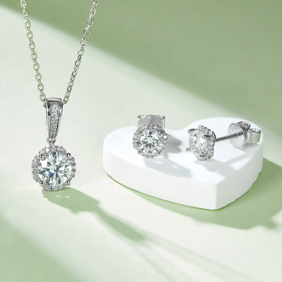 Moissanite In the Mood for Love Pendant & Stud Earrings Set in White Gold Plated Sterling Silver#7