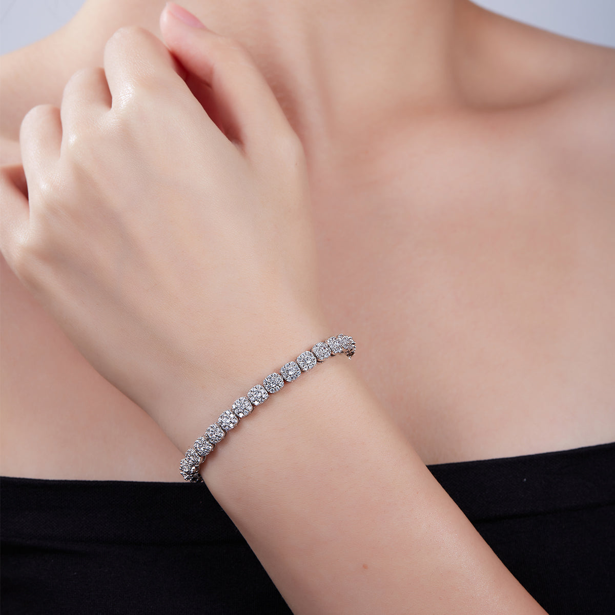 3.5 CT D Color Moissanite Square Bezel Tennis Bracelet (18cm) in 18K White Gold Plated Sterling Silver#5