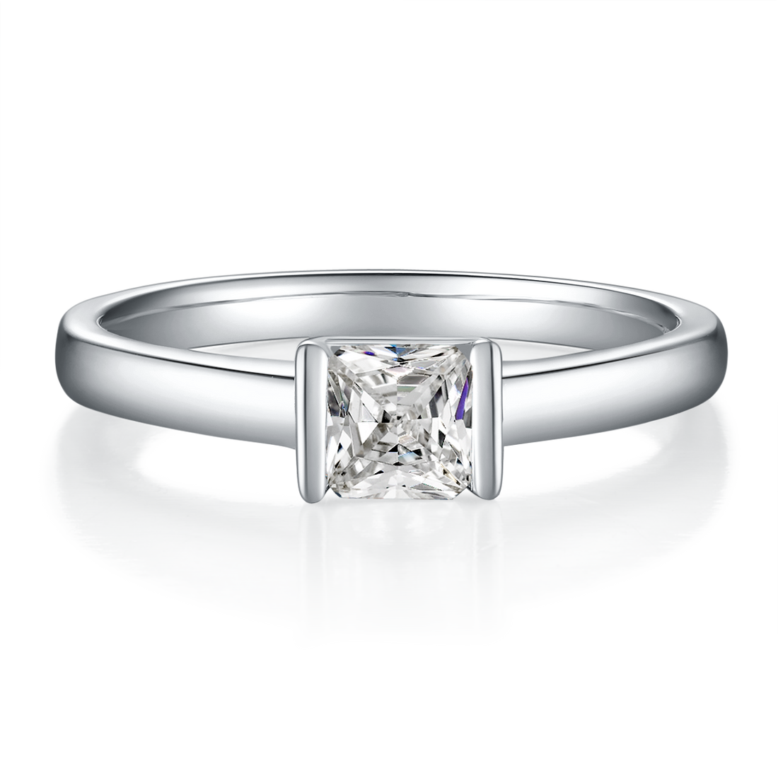 0.5 CT D Color Princess Cut Moissanite Minimalist Ring in White Gold Plated Sterling Silver#4