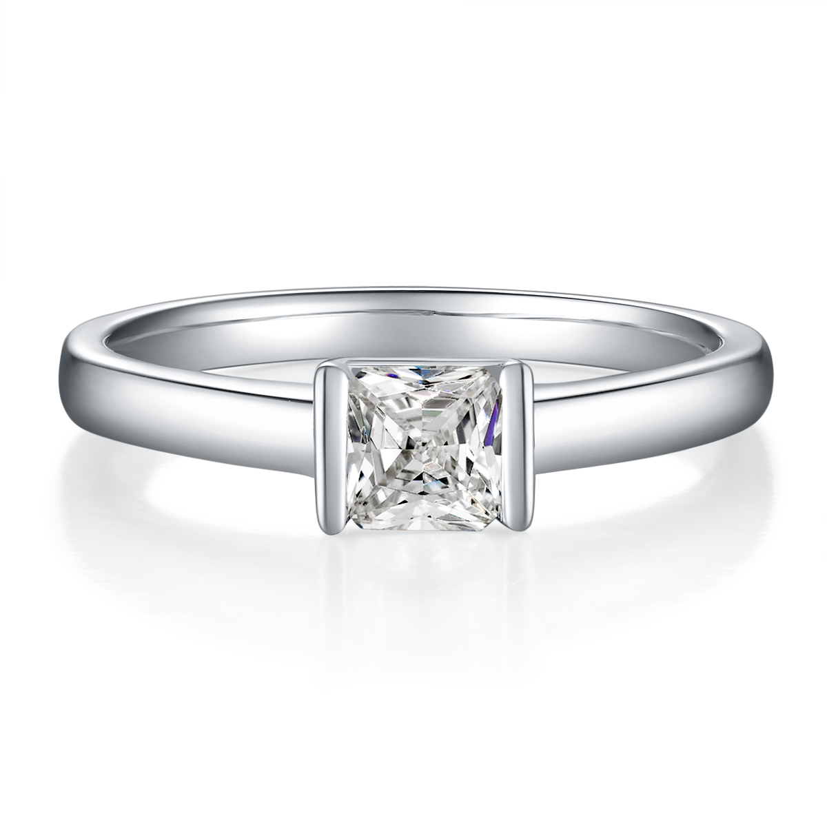 0.5 CT D Color Princess Cut Moissanite Minimalist Ring in White Gold Plated Sterling Silver#4
