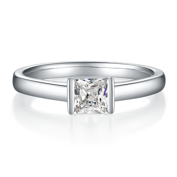 0.5 CT D Color Princess Cut Moissanite Minimalist Ring in White Gold Plated Sterling Silver#4