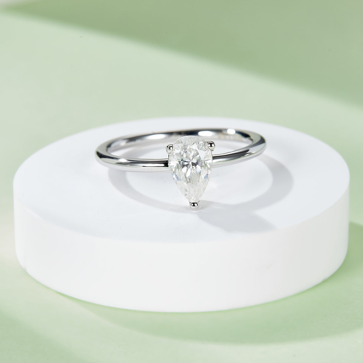 1.0 CT D Color Pear Cut Moissanite Classic Ring in White Gold Plated Sterling Silver#4