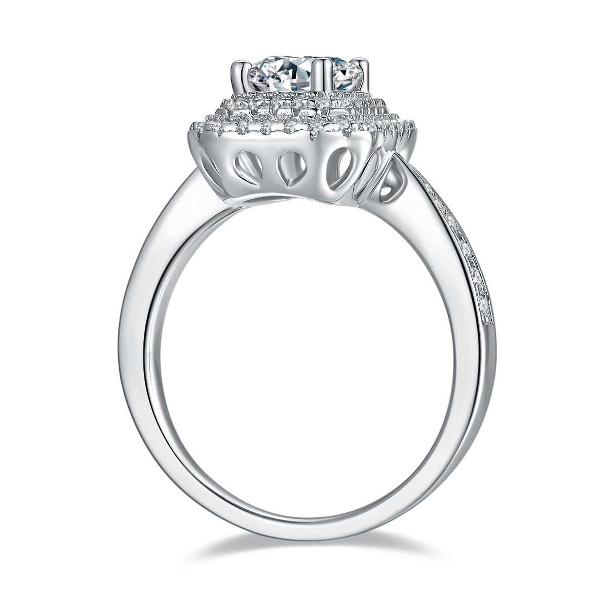 1.0 CT D Color Emerald Cut Moissanite Halo Ring in White Gold Plated Sterling Silver#4