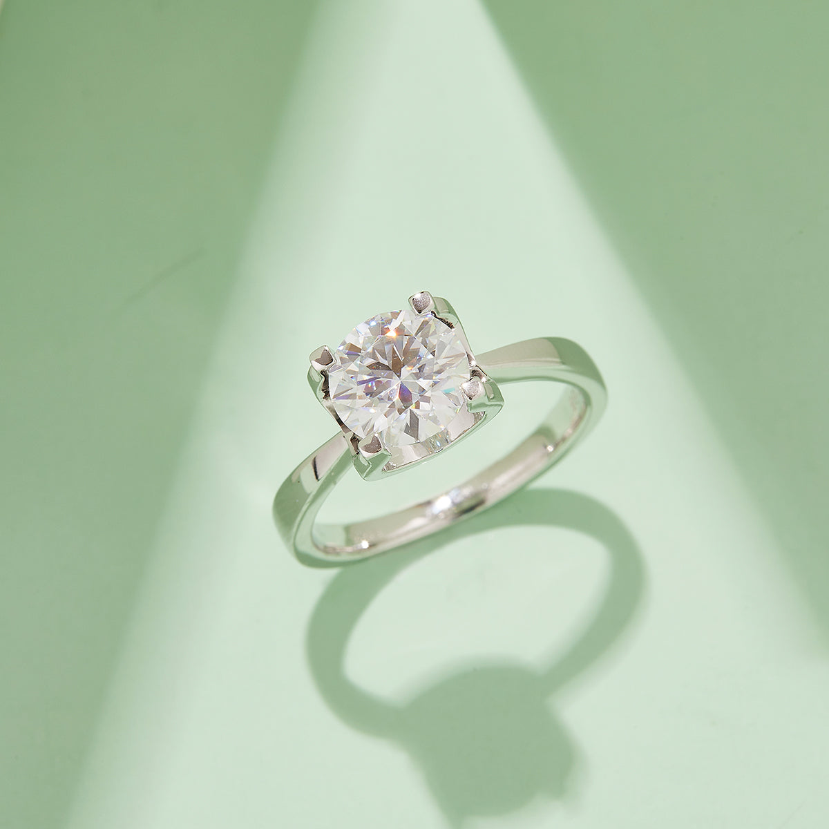 2.0 CT D Color Moissanite Peg Head Classic Ring in White Gold Plated Sterling Silver#7