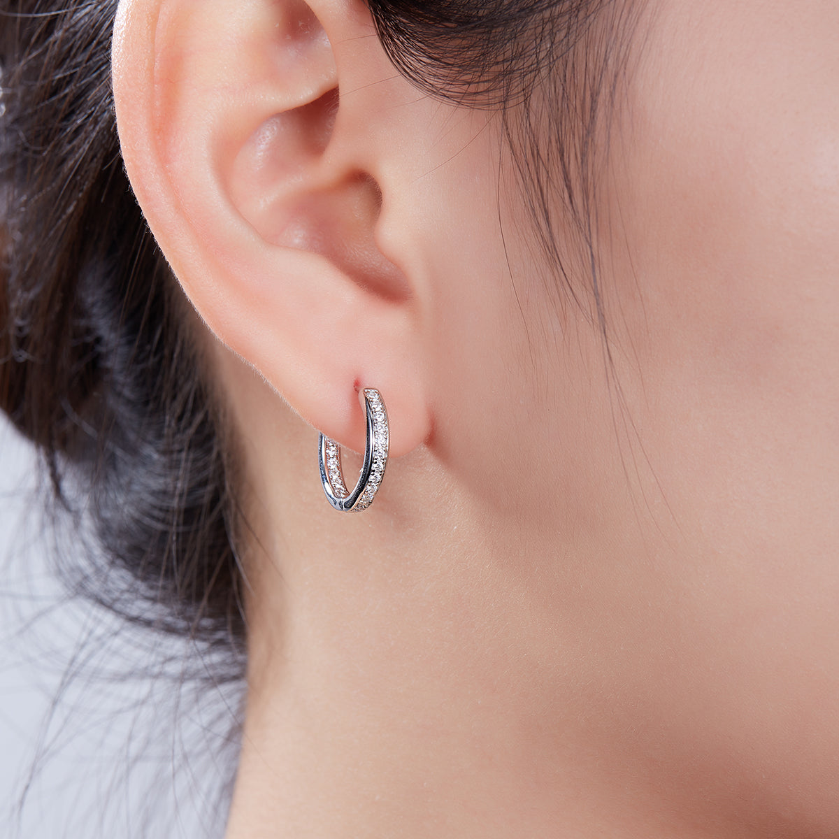 0.32 CT D Color Moissanite Melee Single Row Half Hoop Earrings in Sterling Silver#10