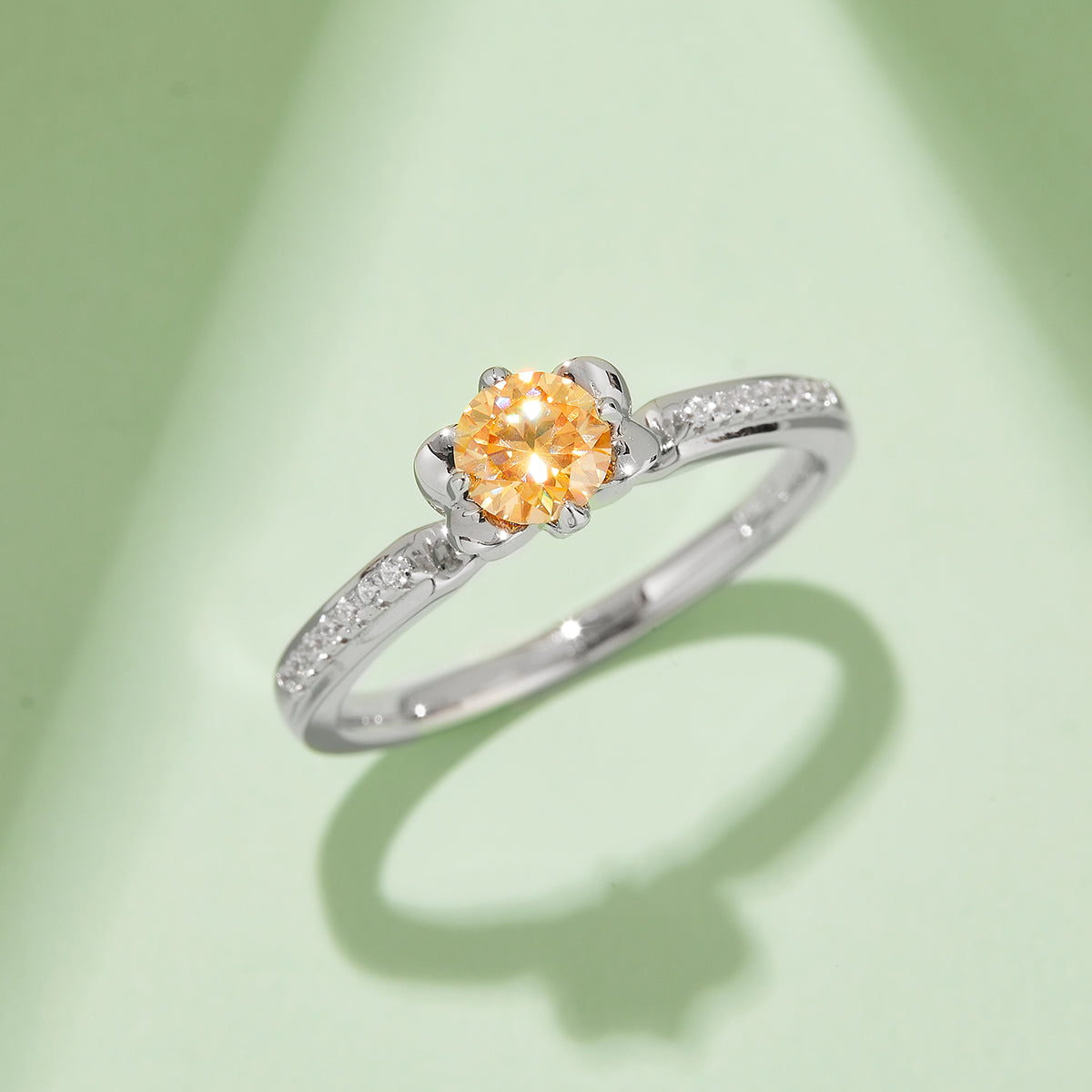 0.5 CT D Color Moissanite Pave Celebrity Style Ring in White Gold Plated Sterling Silver#9