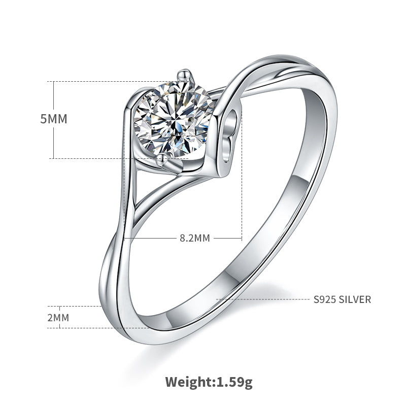 0.5 CT D Color Moissanite Angel Kiss Twisted Shank Ring in White Gold Plated Sterling Silver#4