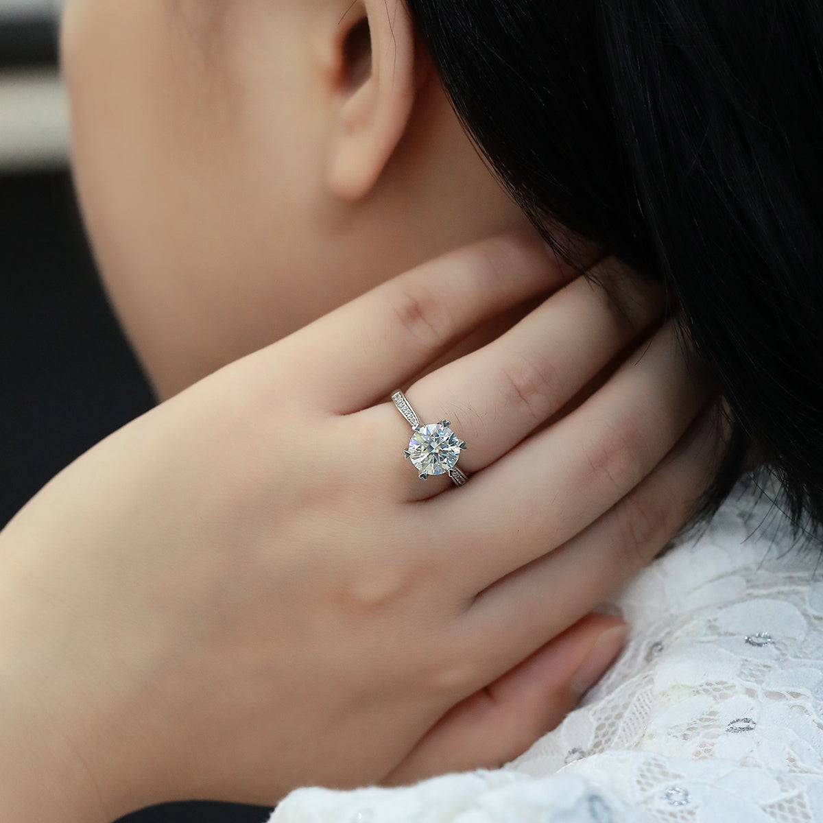 3.0 CT D Color Moissanite Spinning Fortune Custom Ring in White Gold Plated Sterling Silver#12