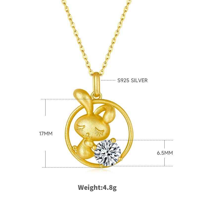 1.0 CT Moissanite Chinese Zodiac Rabbit Necklace in Sterling Silver#1