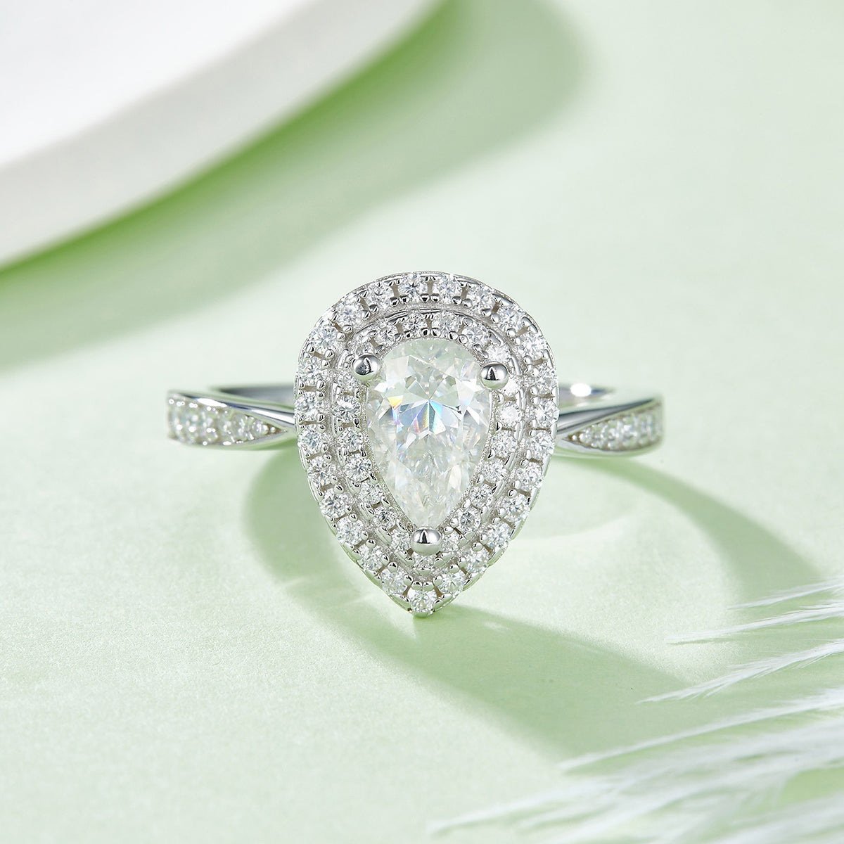 1.0 CT D Color Pear Cut Moissanite Halo Ring in White Gold Plated Sterling Silver#4
