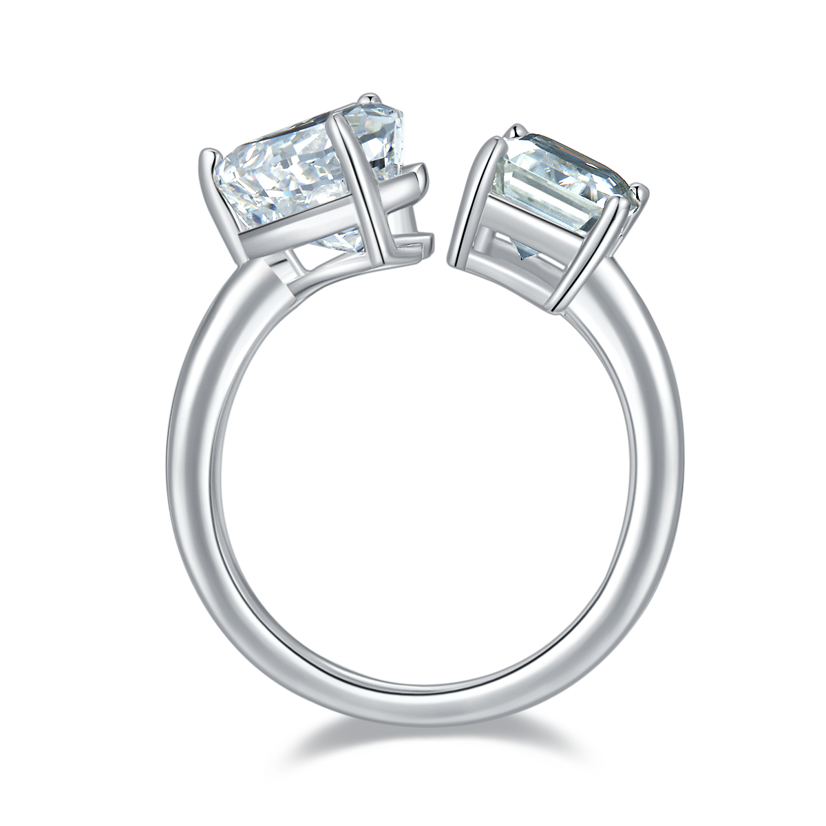2.0 CT D Color Heart Crushed Ice and Emerald Cut Moissanite Ring in White Gold Plated Sterling Silver#5