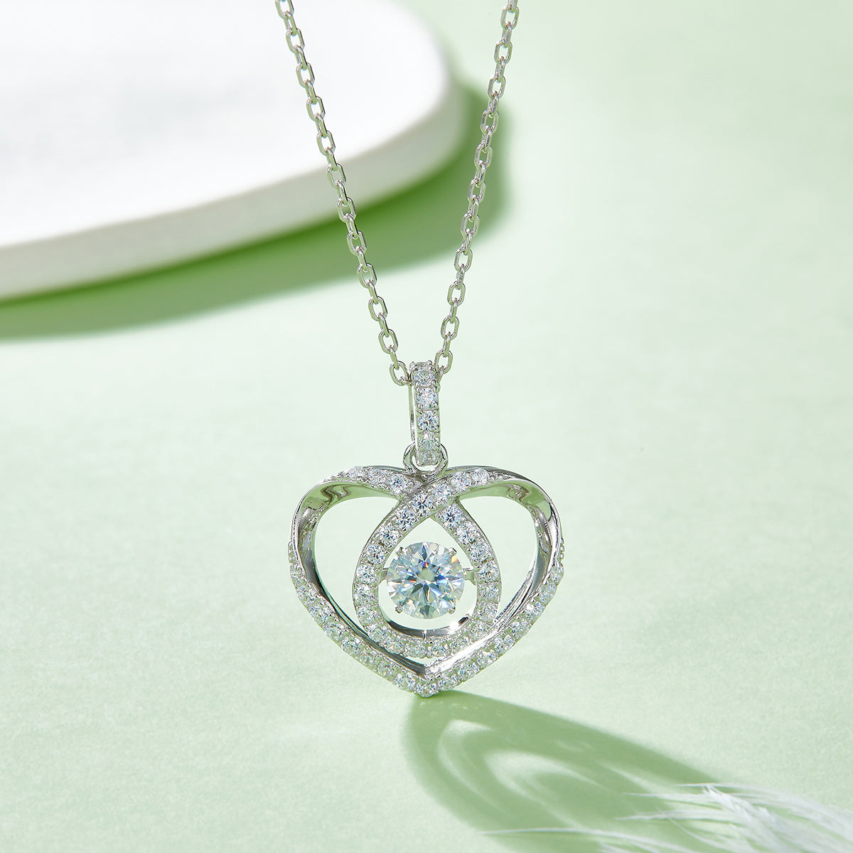 0.5 CT D Color Dancing Moissanite Heartbeat Necklace in White Gold Plated Sterling Silver#3