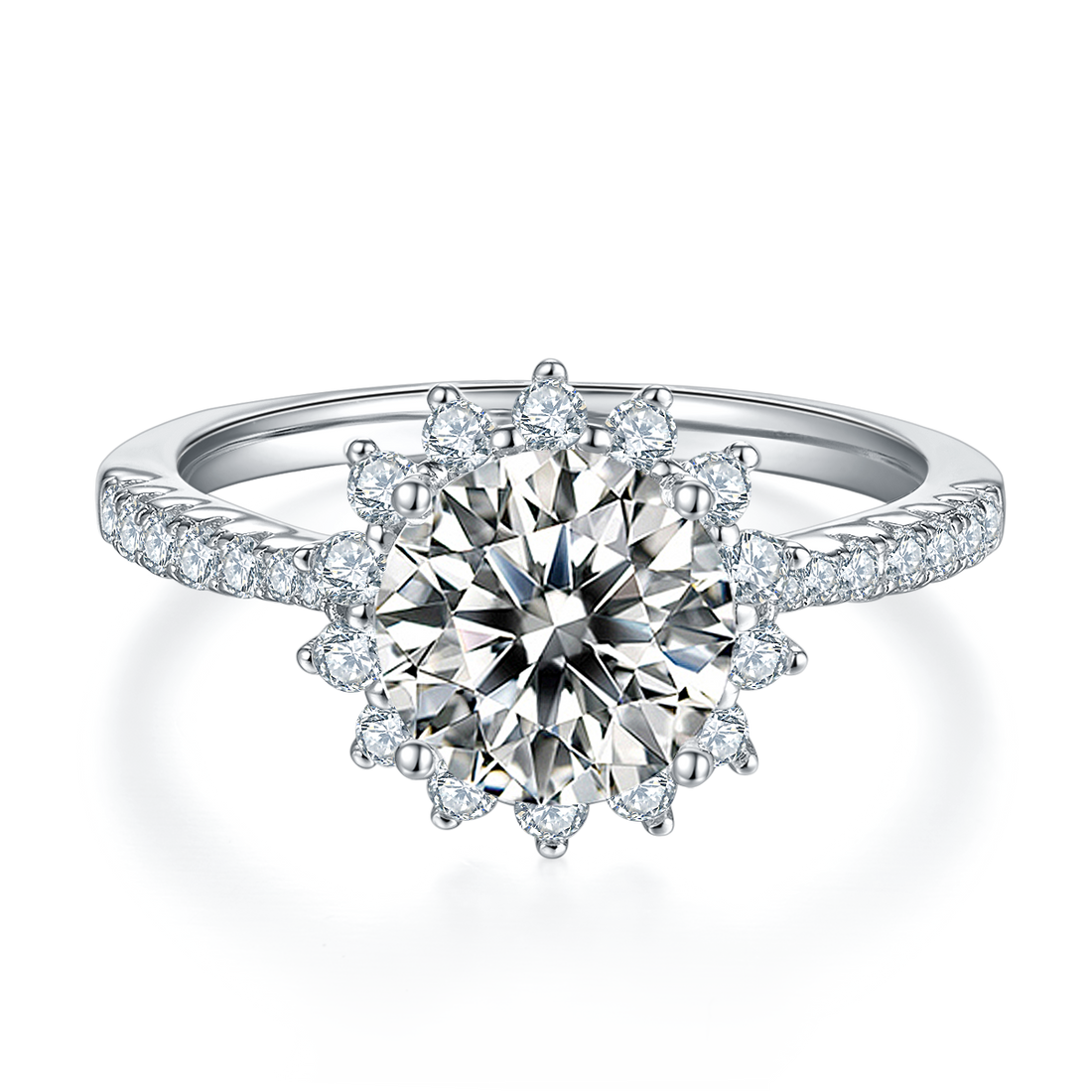 2.0 CT D Color Moissanite Sunflower Custom Ring in White Gold Plated Sterling Silver#5