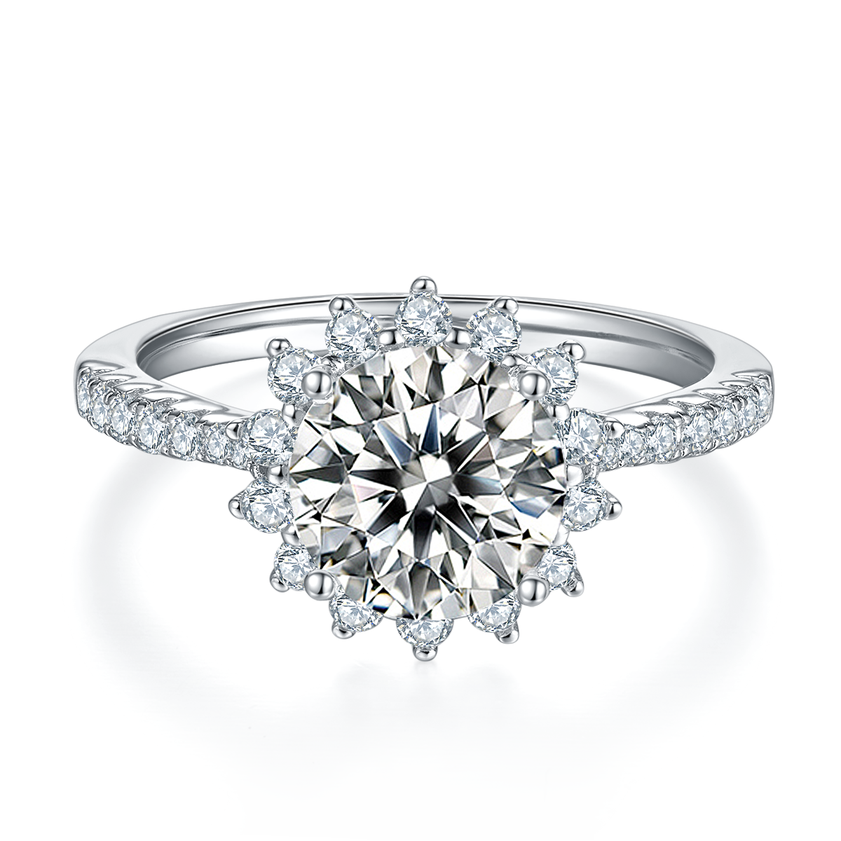 2.0 CT D Color Moissanite Sunflower Custom Ring in White Gold Plated Sterling Silver#5